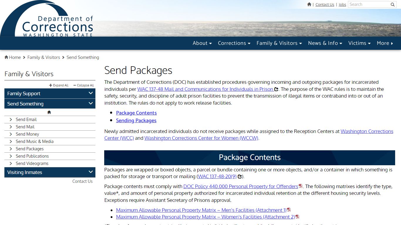 Send Packages | Washington State Department of Corrections