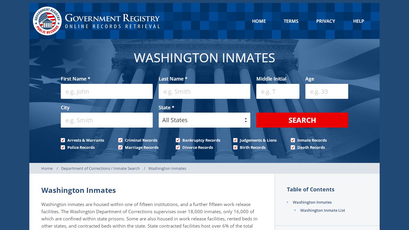 Washington Inmates | Washington Inmate Locator | GovernmentRegistry.org